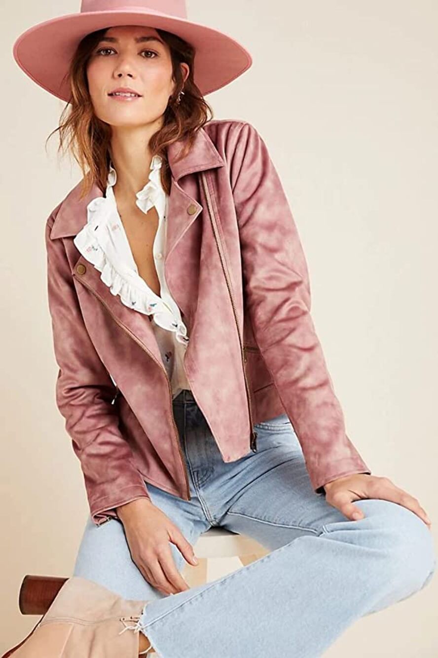Anthropologie Pink Sueded Tie Dye Moto Jacket Size Small NWT